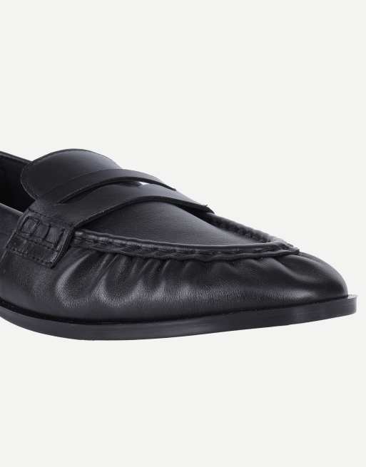 Off The Hook Sienna real leather loafers with ruched detail in black, 5 of 6