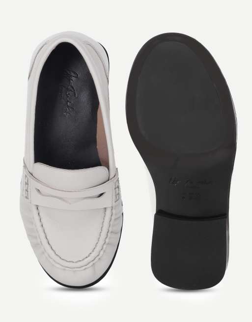 Off The Hook Sienna real leather loafers with ruched detail in spain white, 5 of 7