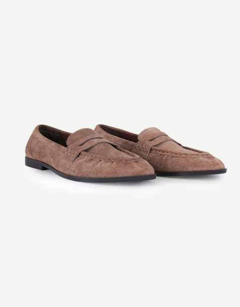Off The Hook Sienna real suede loafers with ruched detail in taupe suede - view 1