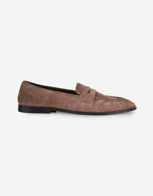 Off The Hook Sienna real suede loafers with ruched detail in taupe suede, 2 of 7