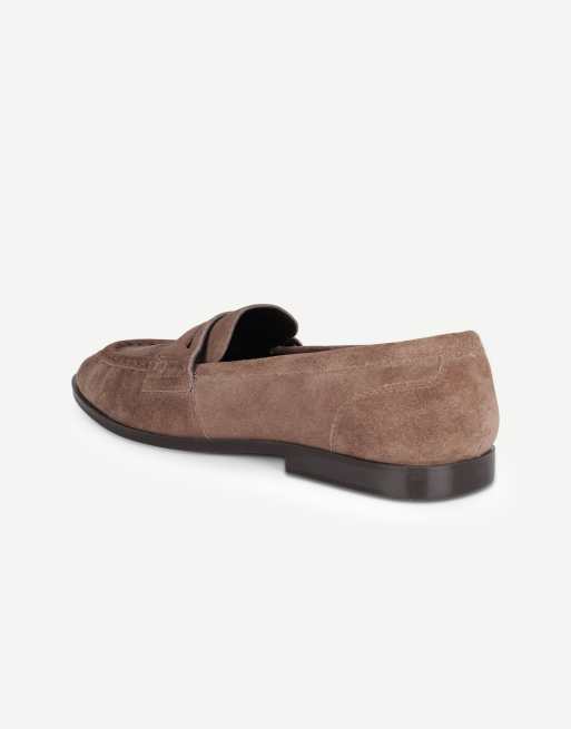 Off The Hook Sienna real suede loafers with ruched detail in taupe suede, 3 of 7