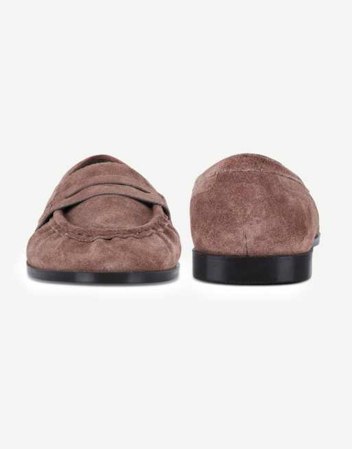 Off The Hook Sienna real suede loafers with ruched detail in taupe suede, 4 of 7
