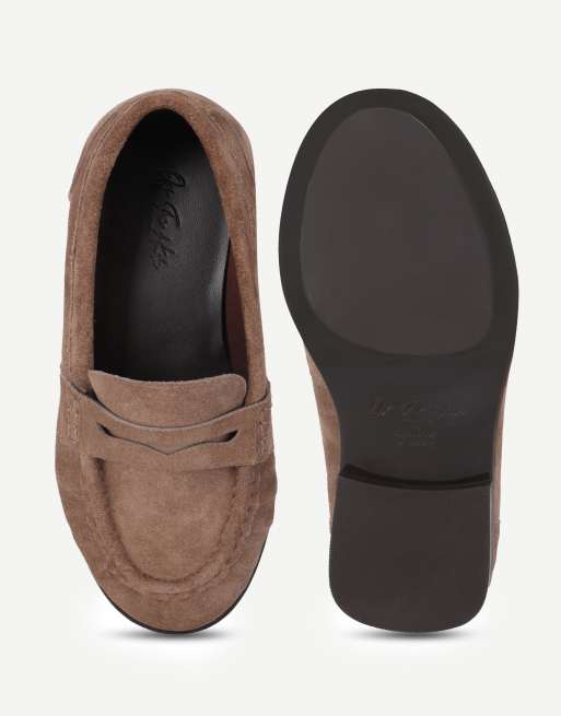Off The Hook Sienna real suede loafers with ruched detail in taupe suede, 5 of 7