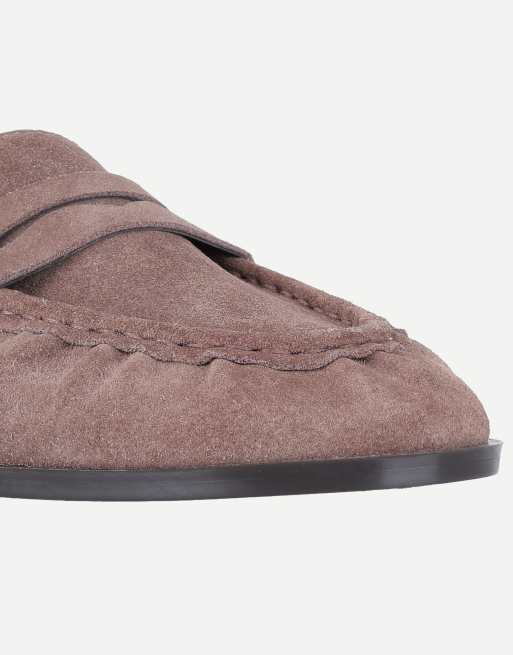 Off The Hook Sienna real suede loafers with ruched detail in taupe suede, 6 of 7