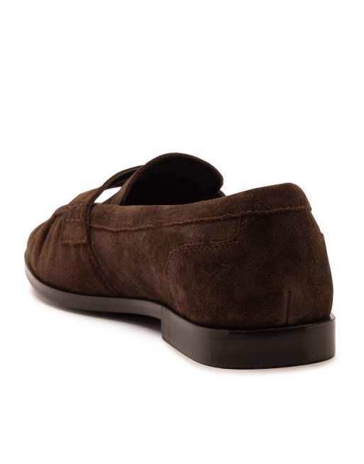 Off The Hook Sienna suede leather ruched loafers in brown, 3 of 4