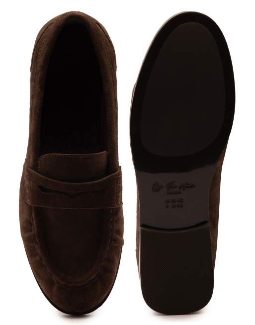Off The Hook Sienna suede leather ruched loafers in brown, 4 of 4