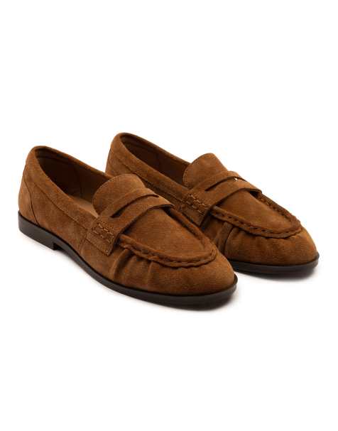 Off The Hook Sienna suede leather ruched loafers in cognac - view 1