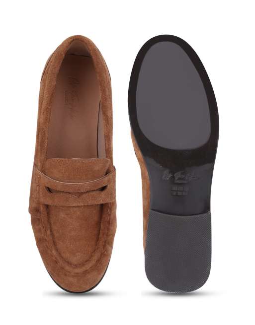 Off The Hook Sienna suede leather ruched loafers in cognac, 3 of 4