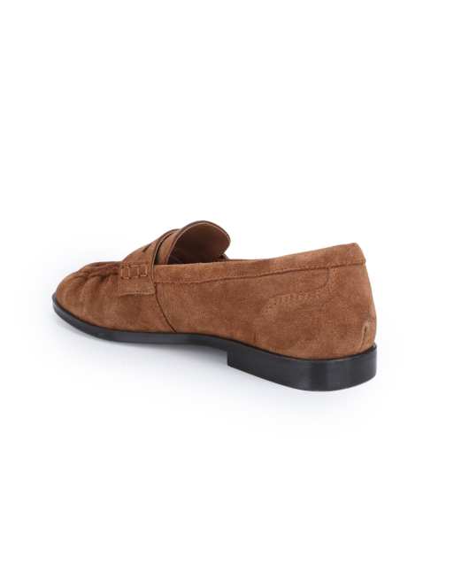 Off The Hook Sienna suede leather ruched loafers in cognac, 4 of 4