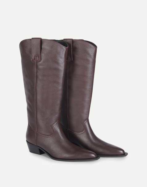 Off The Hook Skye leather western knee-high boots in wine - view 1