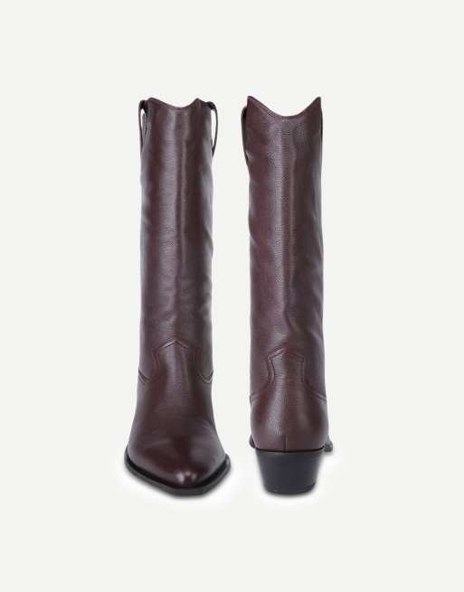 Off The Hook Skye leather western knee-high boots in wine, 4 of 7