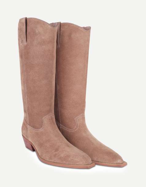 Off The Hook Skye suede western knee-high boots in taupe suede - view 1