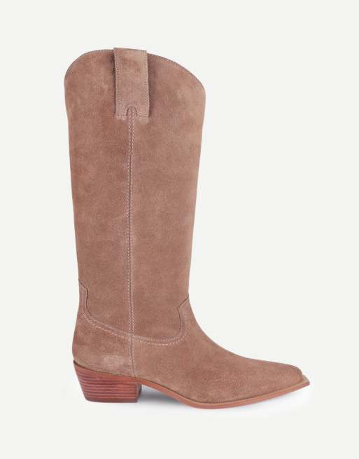 Off The Hook Skye suede western knee-high boots in taupe suede, 2 of 7