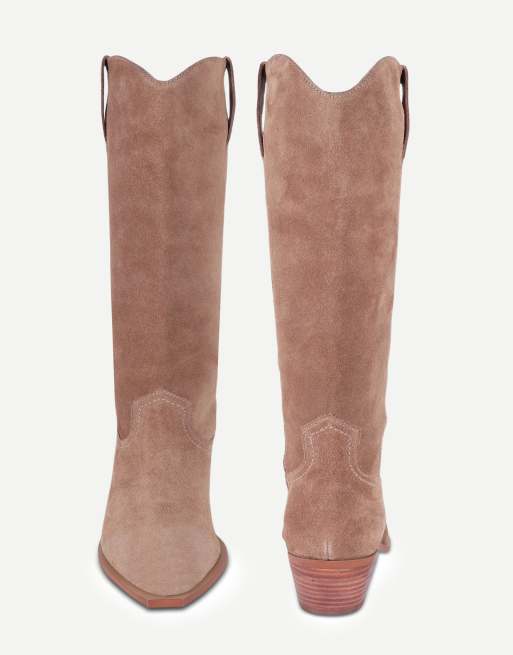 Off The Hook Skye suede western knee-high boots in taupe suede, 4 of 7
