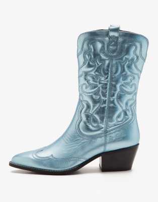 Off The Hook Soho knee leather cowboy boots calf boots in blue