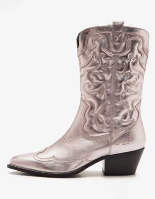 Off The Hook - Soho - Kniehohe Cowboystiefel aus Leder in Rosa