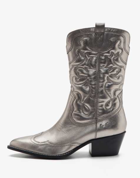 Off The Hook - Soho - Kuithoge leren cowboylaarzen in zilver - view 1