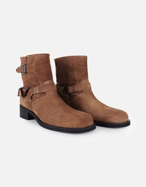 Off The Hook Sol suede harness biker ankle boots in tan suede - view 1