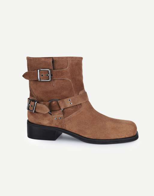 Off The Hook Sol suede harness biker ankle boots in tan suede, 2 of 7