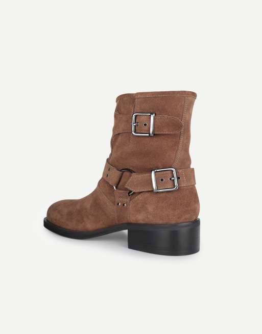Off The Hook Sol suede harness biker ankle boots in tan suede, 3 of 7