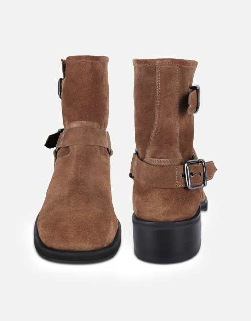 Off The Hook Sol suede harness biker ankle boots in tan suede, 4 of 7