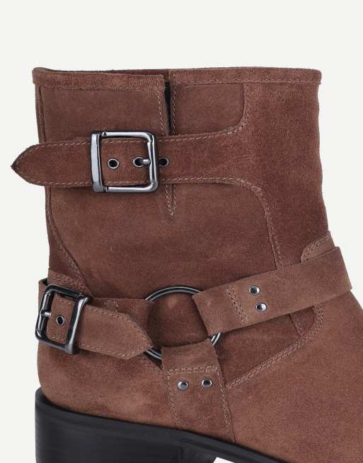 Off The Hook Sol suede harness biker ankle boots in tan suede, 5 of 7