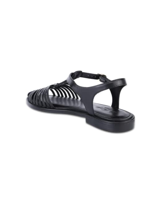 Off The Hook Sylvia leather woven t-strap sandals with buckle closure in black, 4 of 4