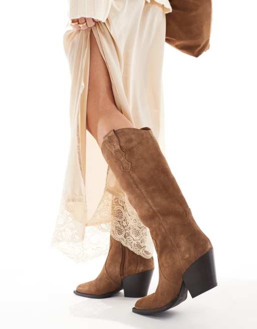 OFF THE HOOK 'TEXAS' marcia block heel western suede boots in cognac-suede , 2 of 4