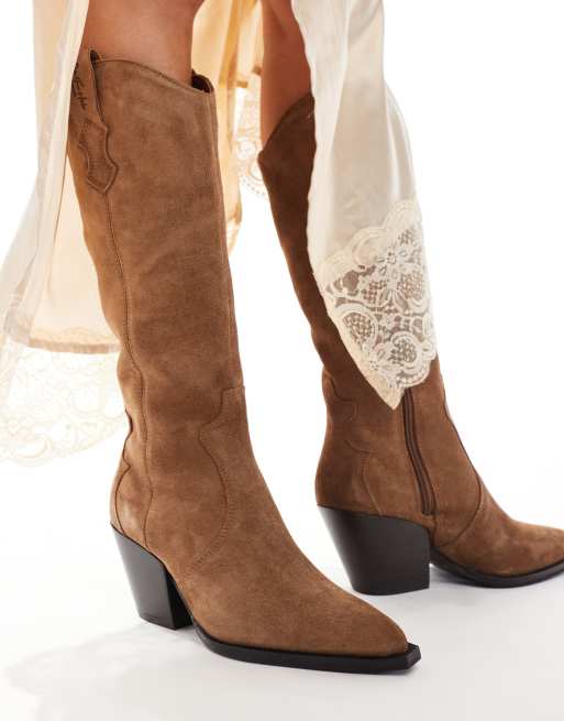 OFF THE HOOK 'TEXAS' marcia block heel western suede boots in cognac-suede , 3 of 4