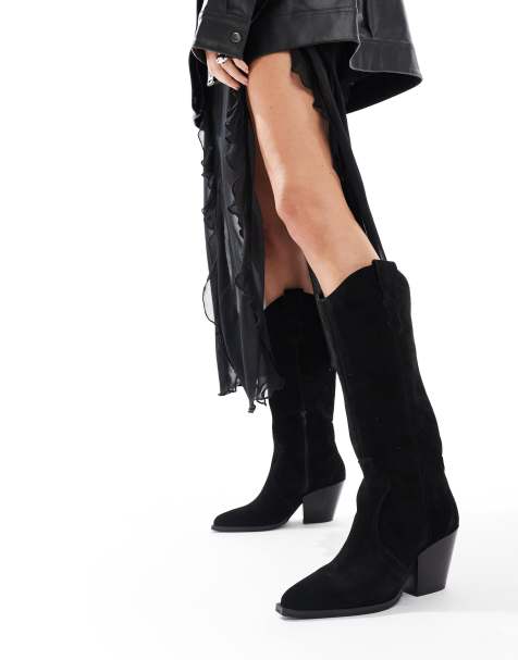 Off The Hook - Texas Marcia - Bottines en daim style western avec talon carré - Noir - view 1