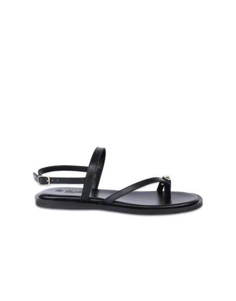 Off The Hook Tia leather toe loop backstrap flat sandals in black - view 1