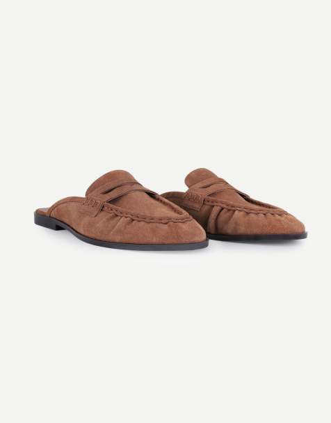 Off The Hook Tiggy suede open back slip-on loafers in cognac suede - view 1