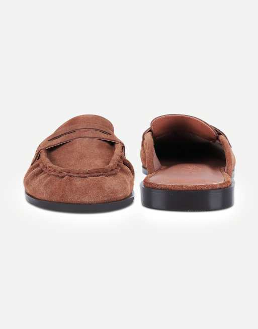 Off The Hook Tiggy suede open back slip-on loafers in cognac suede, 4 of 6