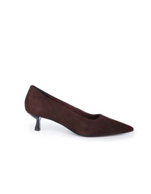  Tilly suede pointed toe kitten heel court shoes in dark brown