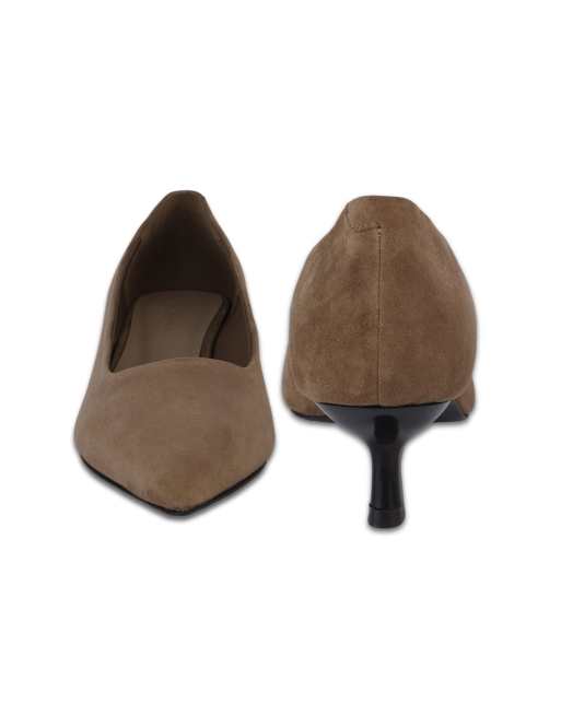 Off The Hook Tilly suede pointed toe kitten heel court shoes in olive, 4 of 4