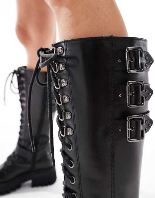 OFF THE HOOK 'TOPSHAM' High- Ankle Lace-up Leather Boots in Black