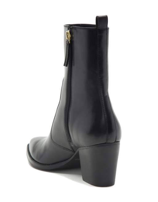 OFF THE HOOK TOWER premium leather ankle zip boots in black , 2 of 3