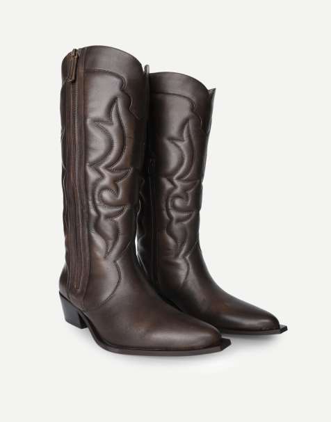 Off The Hook Vega leather western knee boots in dark brown - view 1