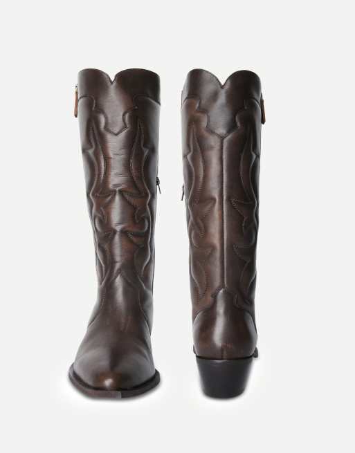 Off The Hook Vega leather western knee boots in dark brown, 4 of 6