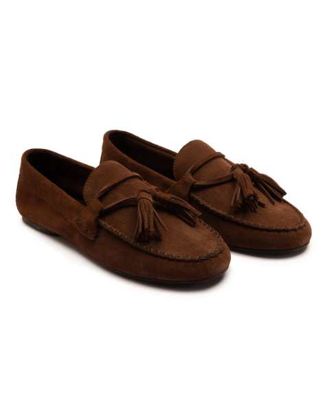 Off The Hook Walbrook suede leather tassel loafers in chocolate - view 1