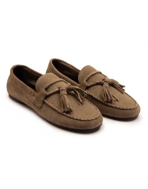 Off The Hook Walbrook suede leather tassel loafers in taupe - view 1
