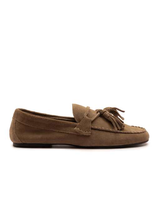 Off The Hook Walbrook suede leather tassel loafers in taupe, 2 of 4