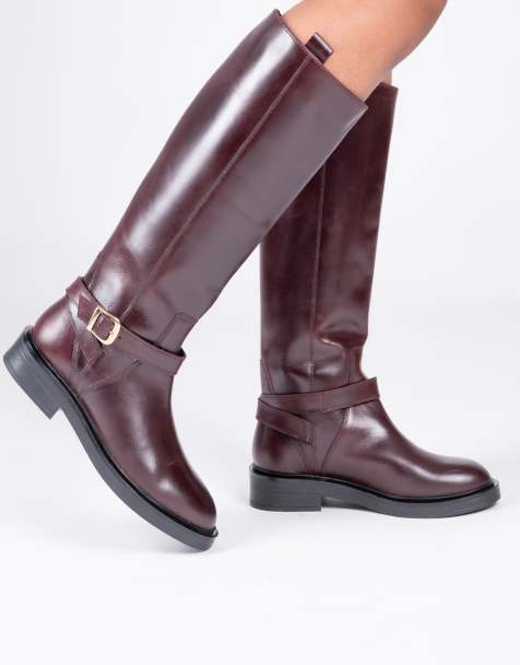 Off The Hook Warren leather knee-high riding boots in bordo - view 1
