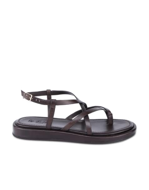 Off The Hook Zen leather strappy toe loop sandals with ankle strap in brown - view 1