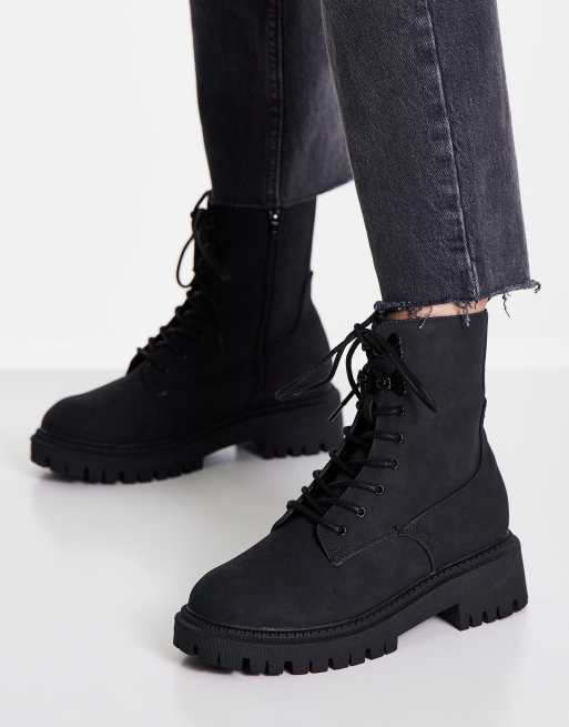 Office affected chunky lace up ankle boots in black ASOS