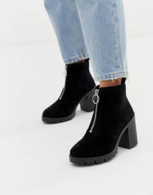 black suede chunky heel boots