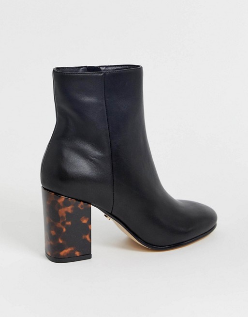 Office Aima mid heeled ankle boots with tortoise print contrast heel in black