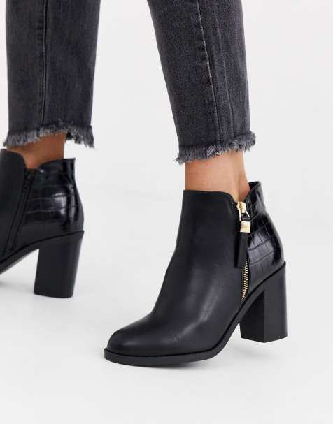 Office - Albany - Bottines à talons mi-hauts avec fermeture éclair sur le côté et empiècement contrastant aspect croco