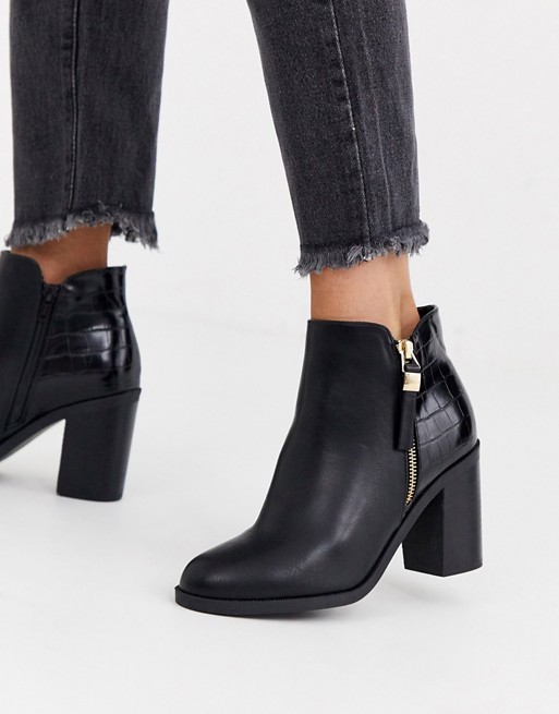 Office Albany croc contrast mid heeled side zip ankle boots | ASOS
