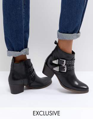 black leather western ankle boots